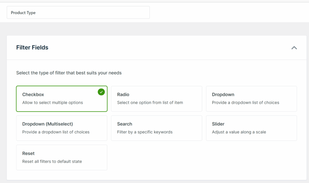 Enter product type filter name and filter field - SearchWP Enter product type filter name and filter field