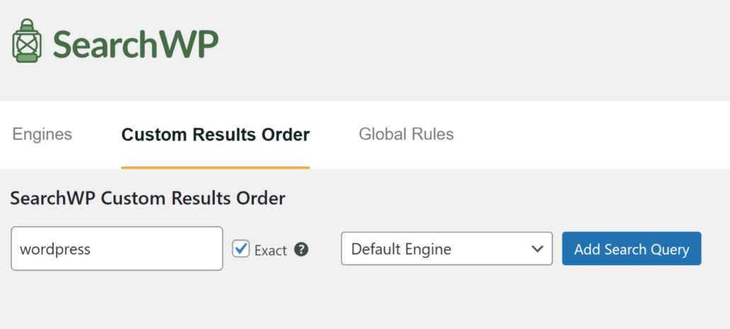 Enter search query for custom results order