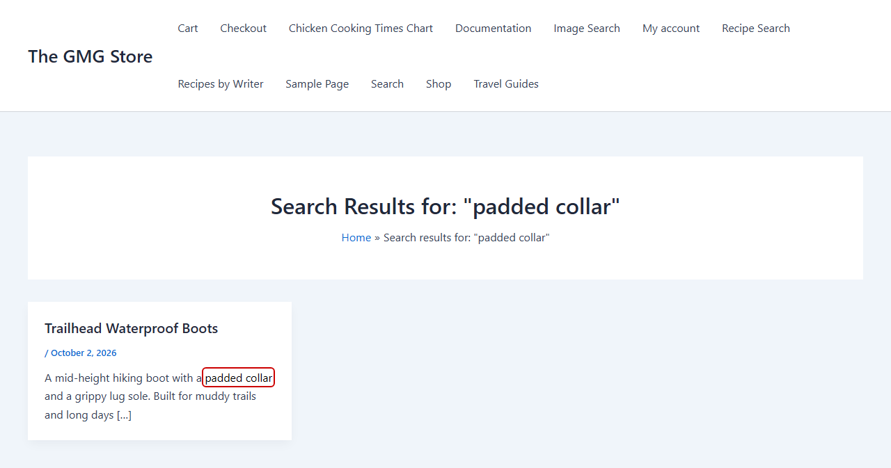 Exact phrase highlighted in WordPress search results