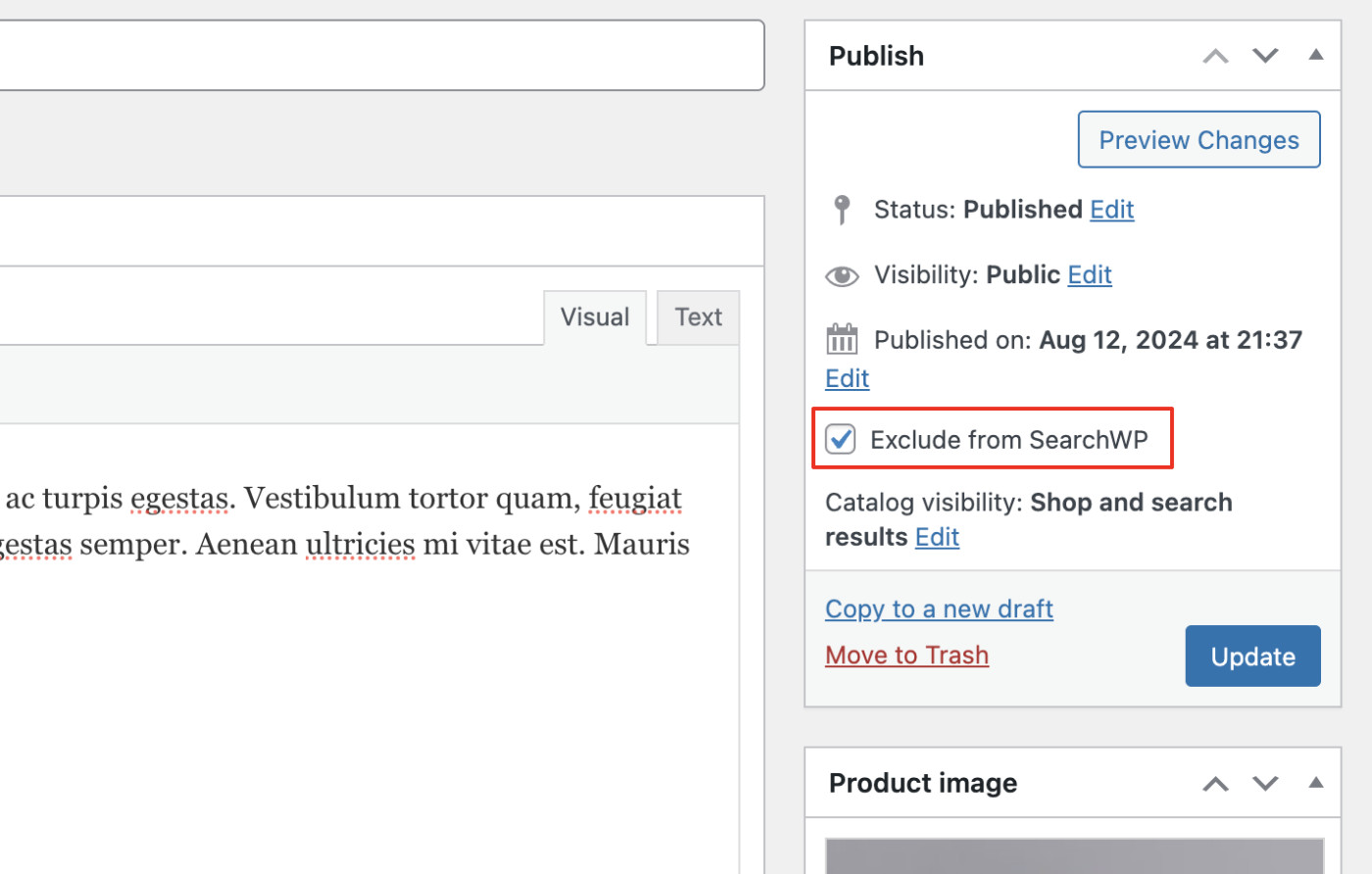 exclude specific product - SearchWP How to Exclude Pages from Site Search Results in WordPress: Exclude Specific Product Step 3