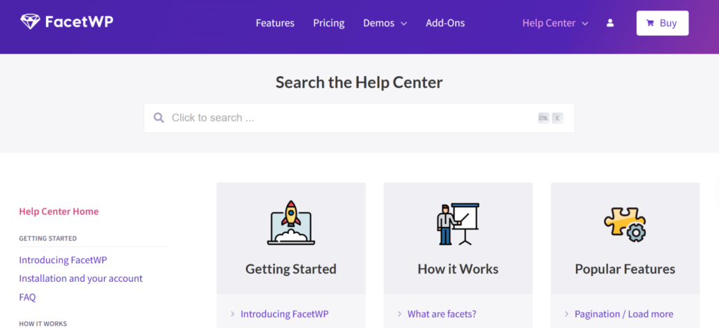 FacetWP support page