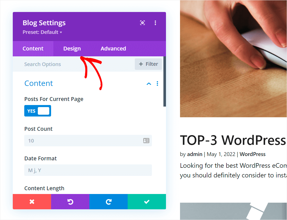 go over to the Design tab