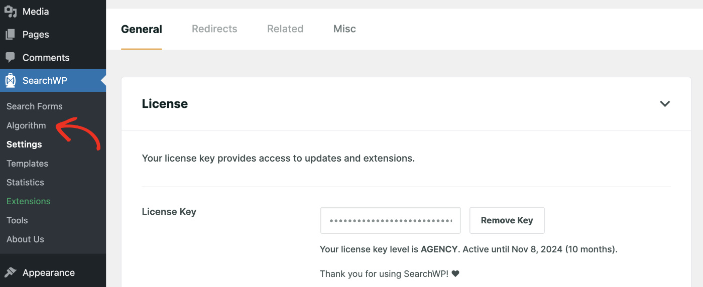 - SearchWP Navigate to Algorithm Page