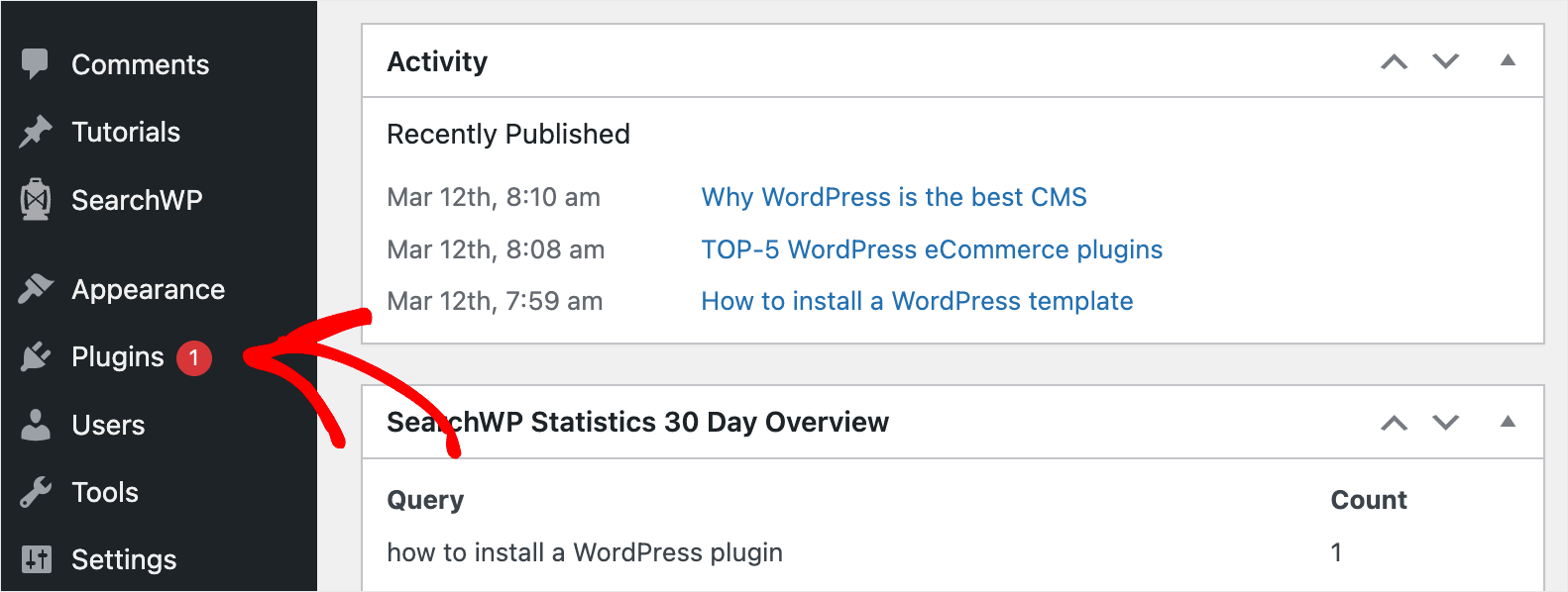 go to Plugins - SearchWP go to Plugins