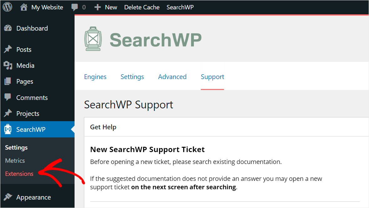 go to SearchWP Extensions