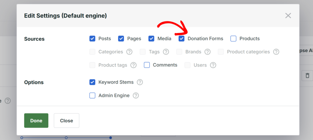 Include donation forms as source - SearchWP Include donation forms as source