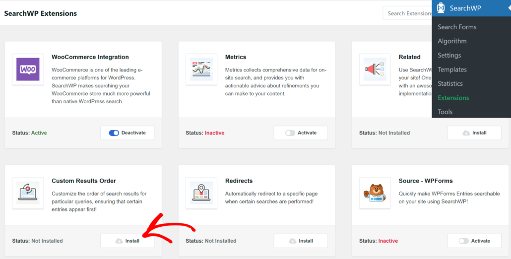 Install custom results order extension