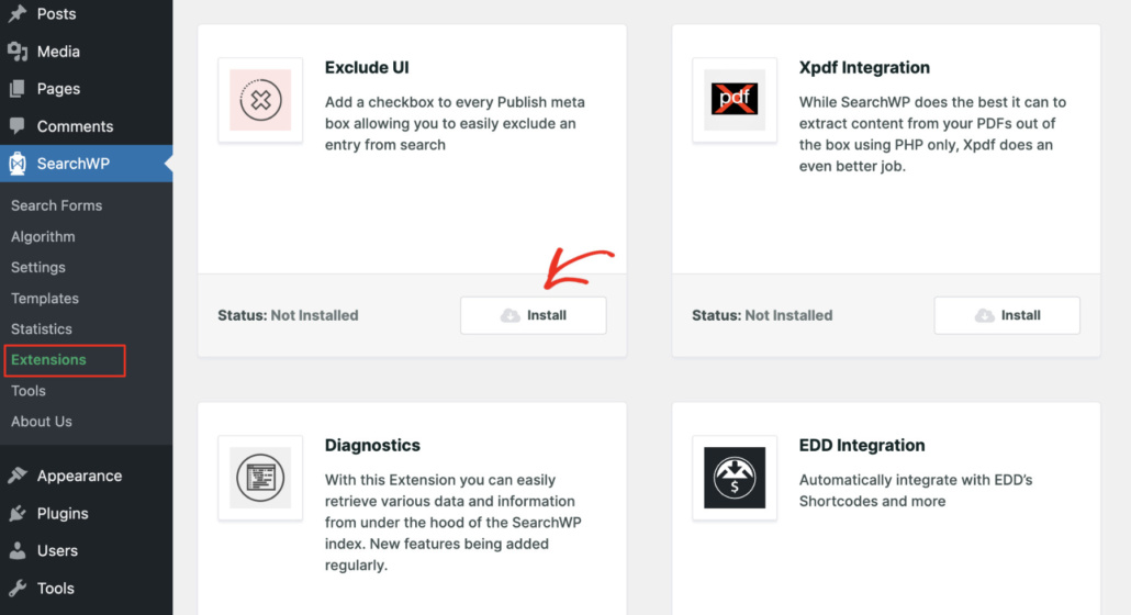 Install Exclude UI extension - SearchWP Install Exclude UI extension