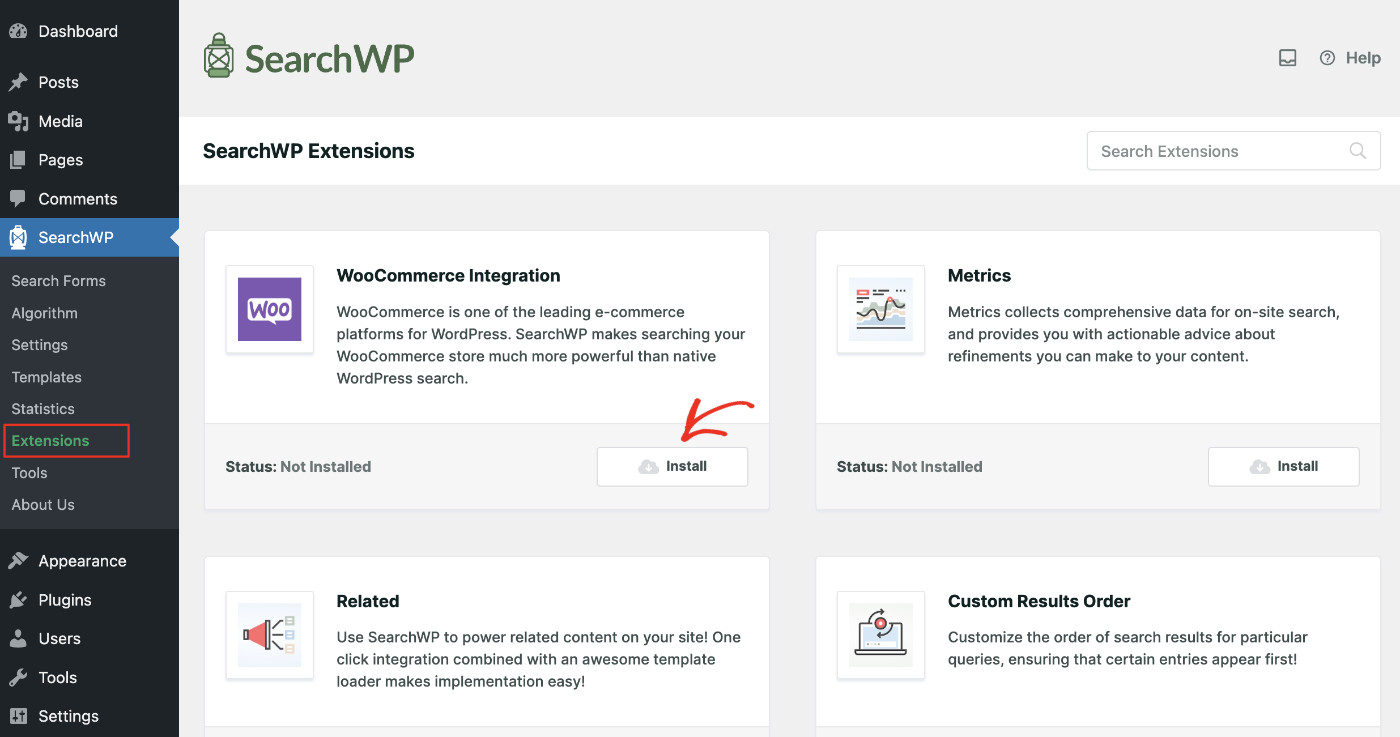 Install WooCommerce extension - SearchWP How to Exclude Pages from Site Search Results in WordPress: Install WooCommerce Integration