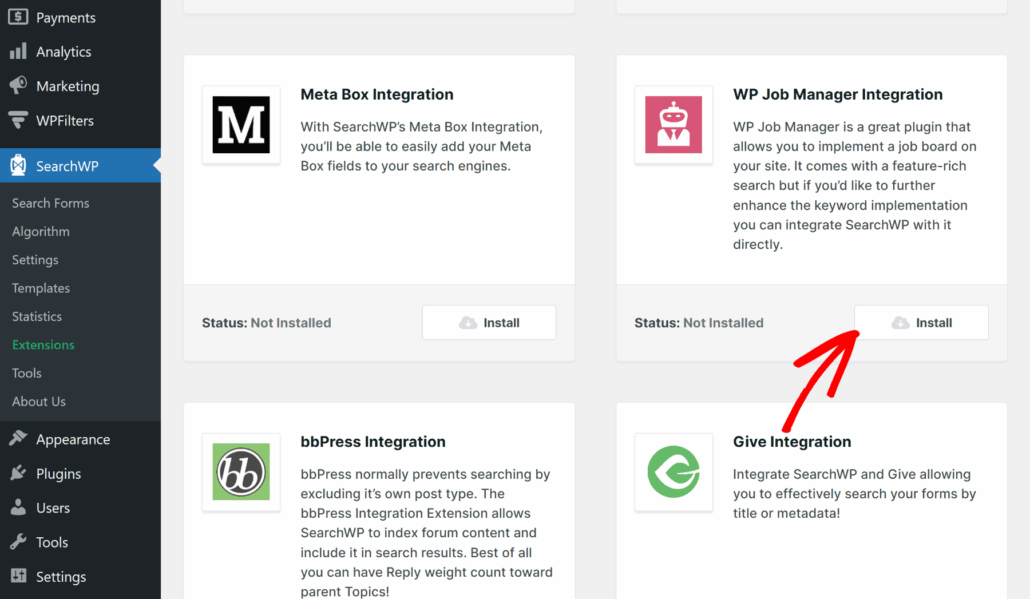 Install WP job manager integration - SearchWP Install WP job manager integration