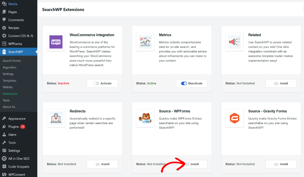 Install WPForms extension