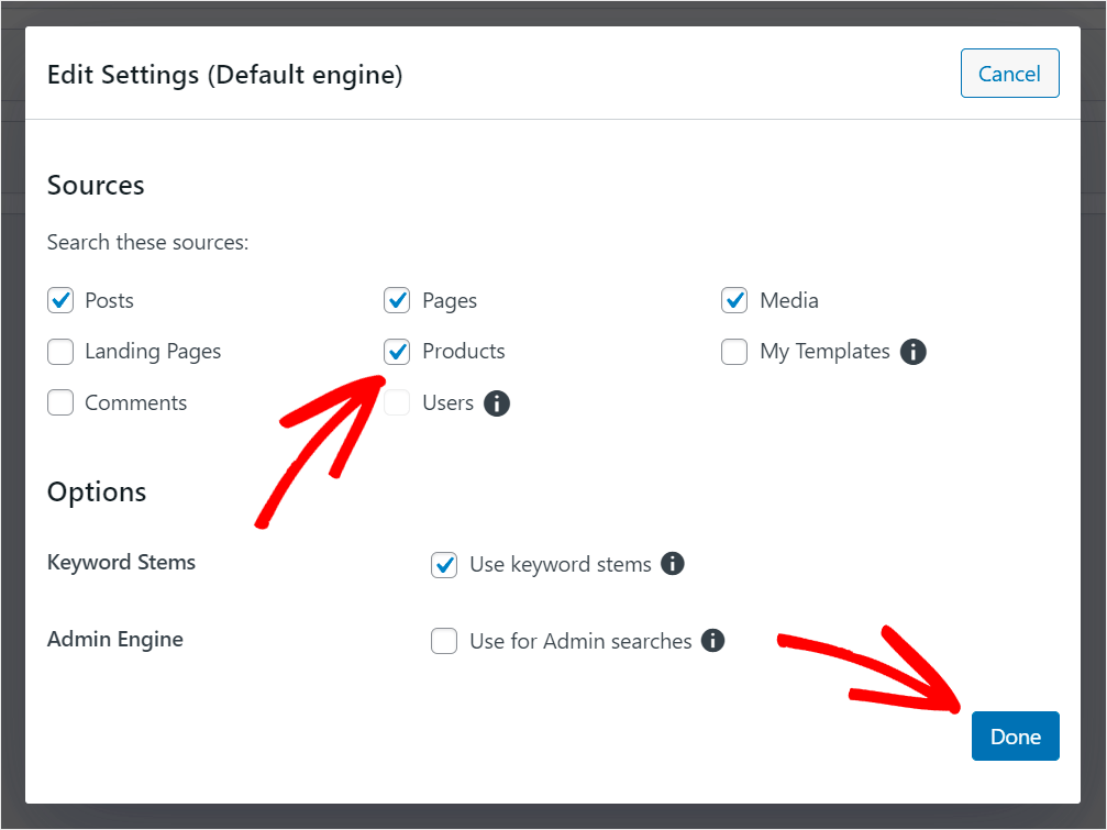 make Products as an active search source