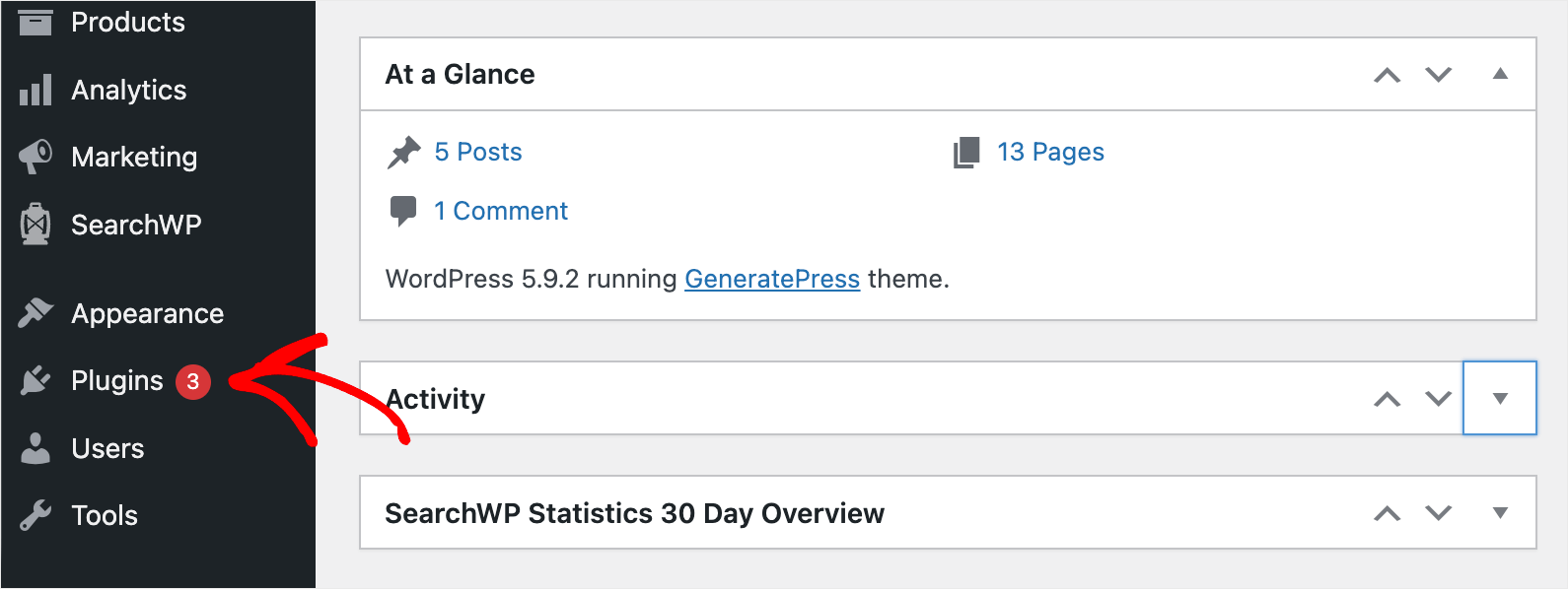 navigate to the Plugins tab - SearchWP navigate to the Plugins tab
