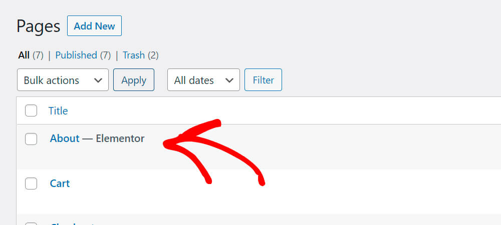 open a page you want to exclude - SearchWP How to Exclude Pages from Site Search Results in WordPress: Exclude Specific Page Step 2