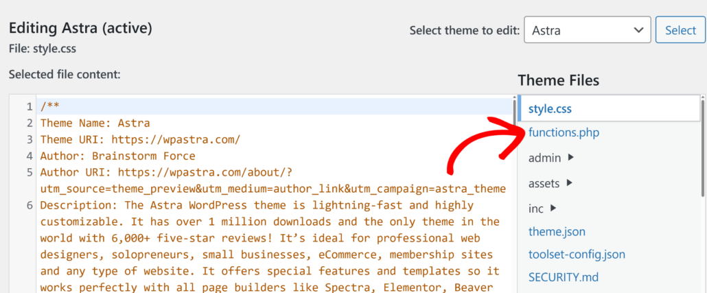 Open functions.php file
