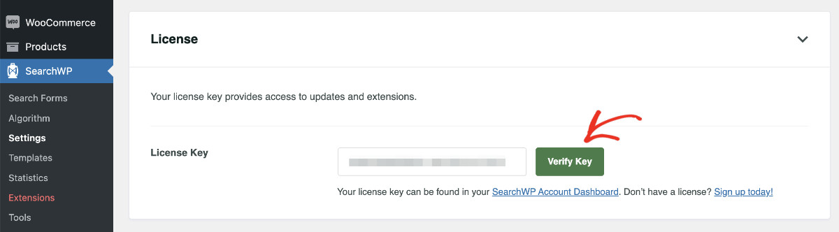 paste the license key and verify 