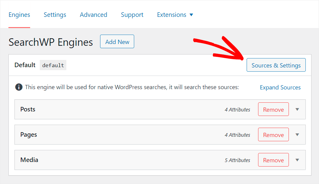 press Sources and Settings