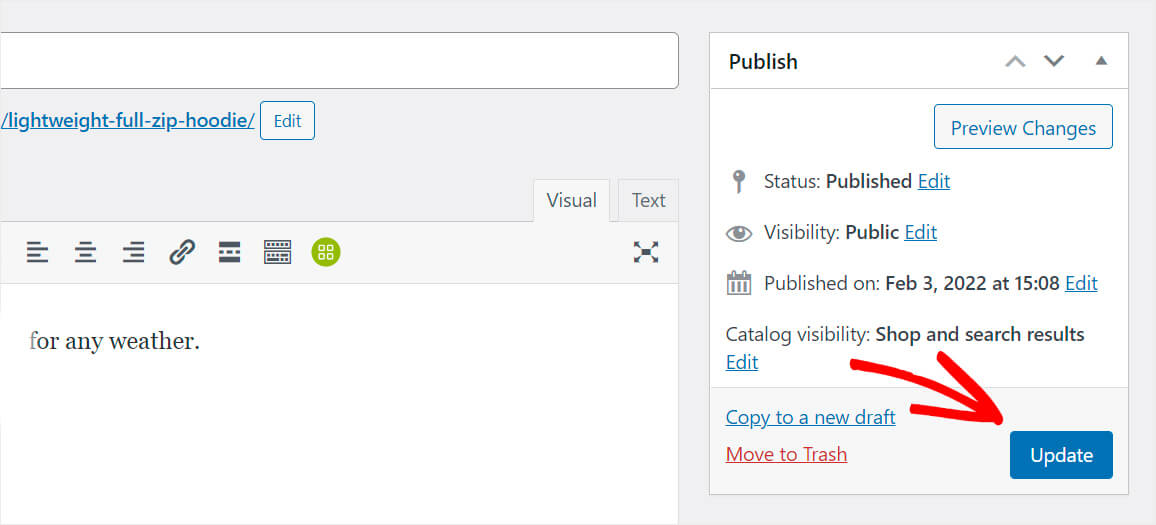 press update to update the product