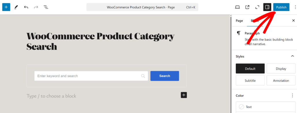 Preview and publish search form