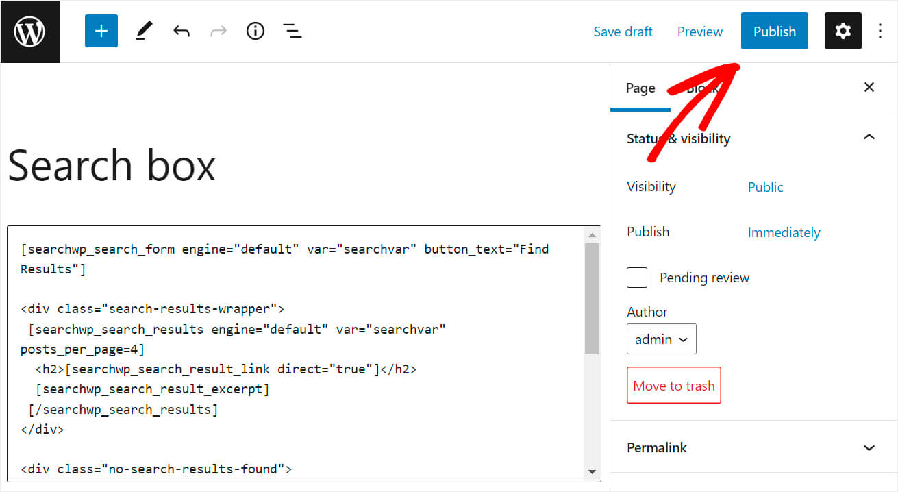 publish the page - SearchWP publish the page