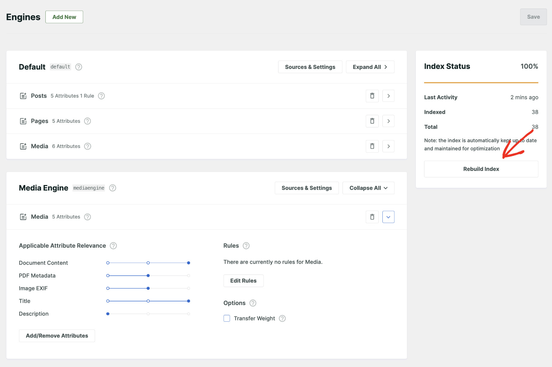 How to make WordPress search media files: Configure Engine Step 7