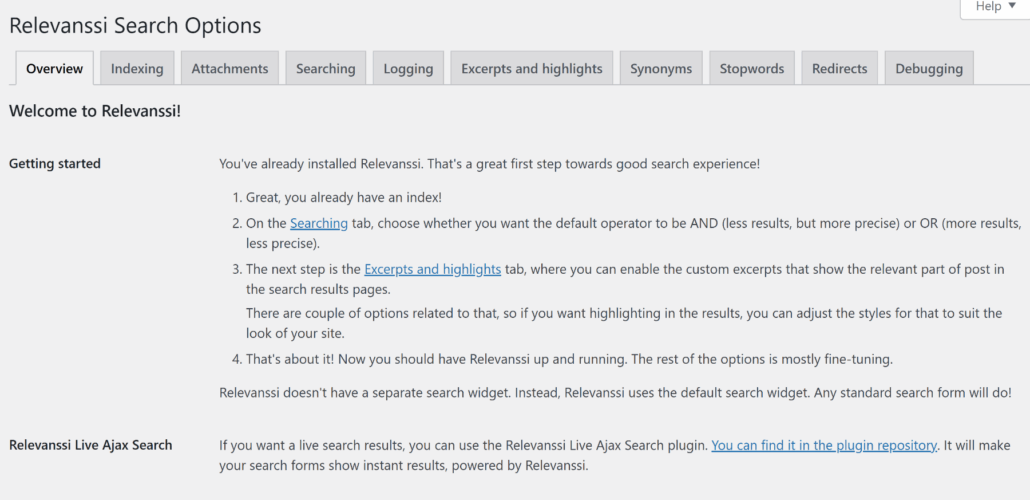 Relevanssi Übersichts-Tab - SearchWP Relevanssi Übersichts-Tab