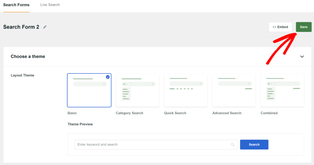 Save meta box search form