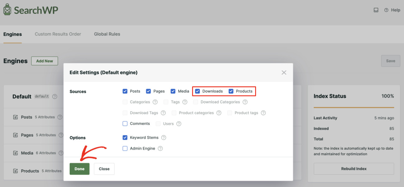 saving-engine-settings - SearchWP saving engine settings to rebuild index.