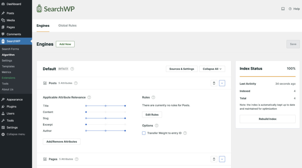 Suchmaschinen-Einrichtung - SearchWP So fügen Sie Live-Autocomplete-Suche zu WordPress-Websites hinzu: Suchmaschine konfigurieren