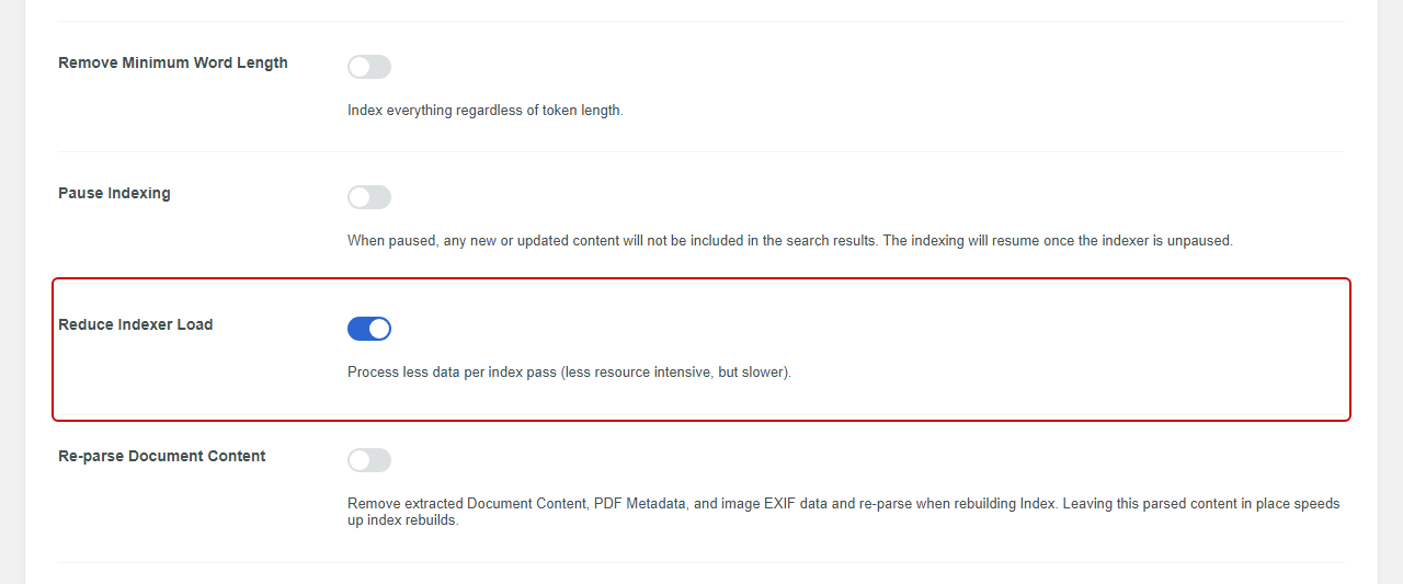 reduce indexer load setting in SearchWP