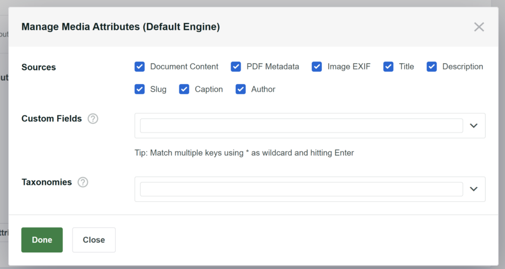 Select attributes for media source - SearchWP Select attributes for media source