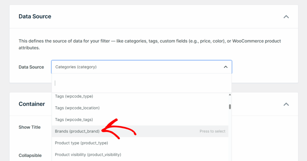Select brands as data source - SearchWP Select brands as data source