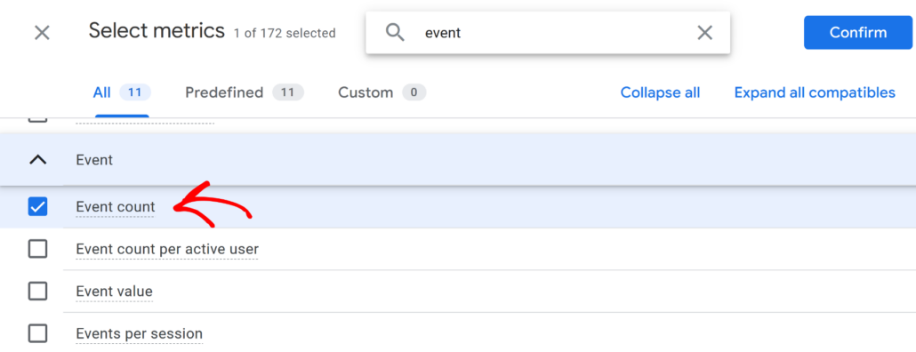 Select event count metric - SearchWP Select event count metric