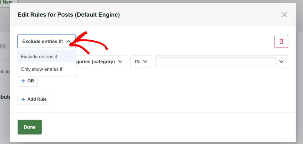 Select exclude from entries