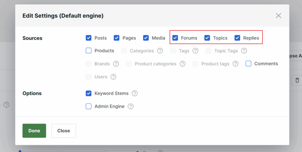 Select forms and replies as source - SearchWP Select forms and replies as source
