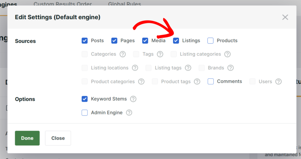 Select listings as source - SearchWP Select listings as source
