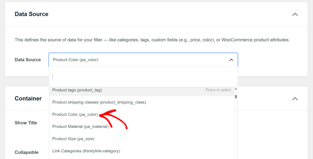 Select product attribute data source - SearchWP Select product attribute data source
