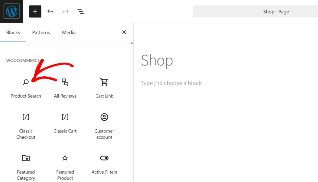 Select product search block