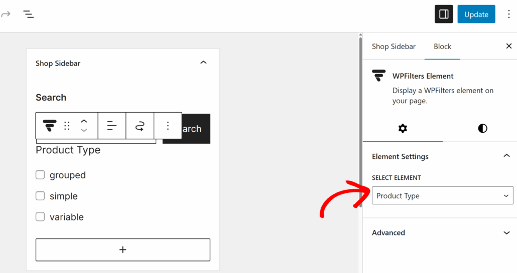 Select product type element - SearchWP Select product type element