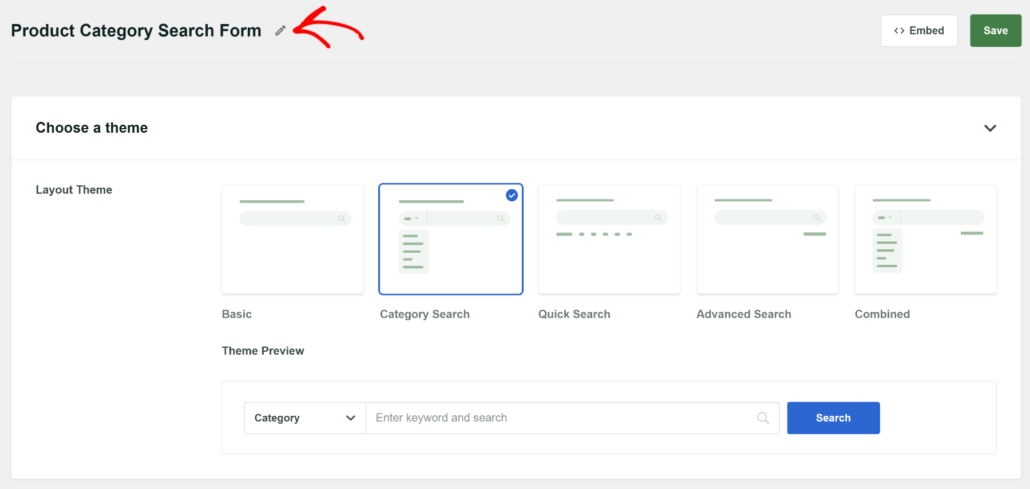 Select search form template