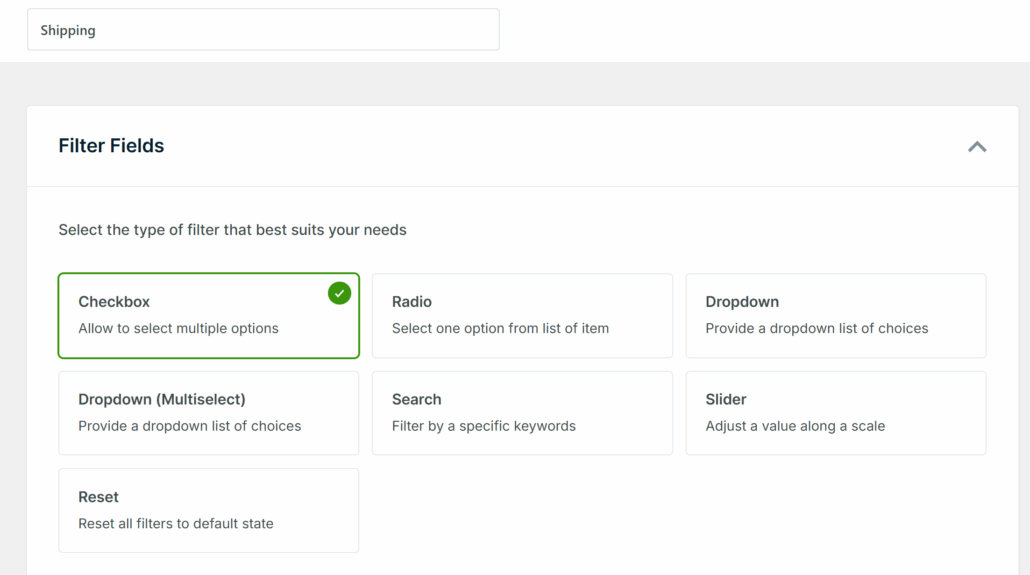 Select shipping filter field - SearchWP Select shipping filter field