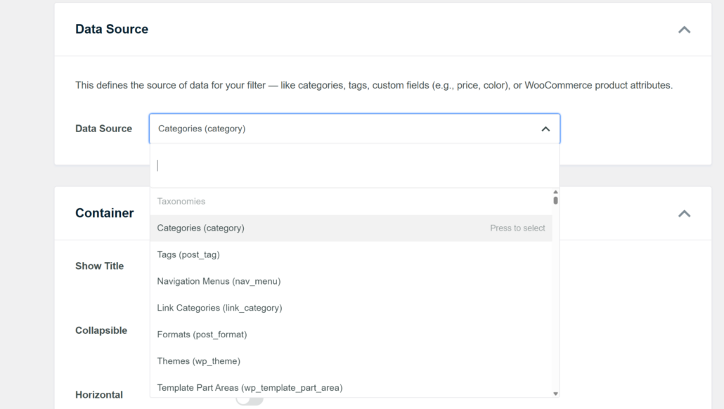 Select source for filters