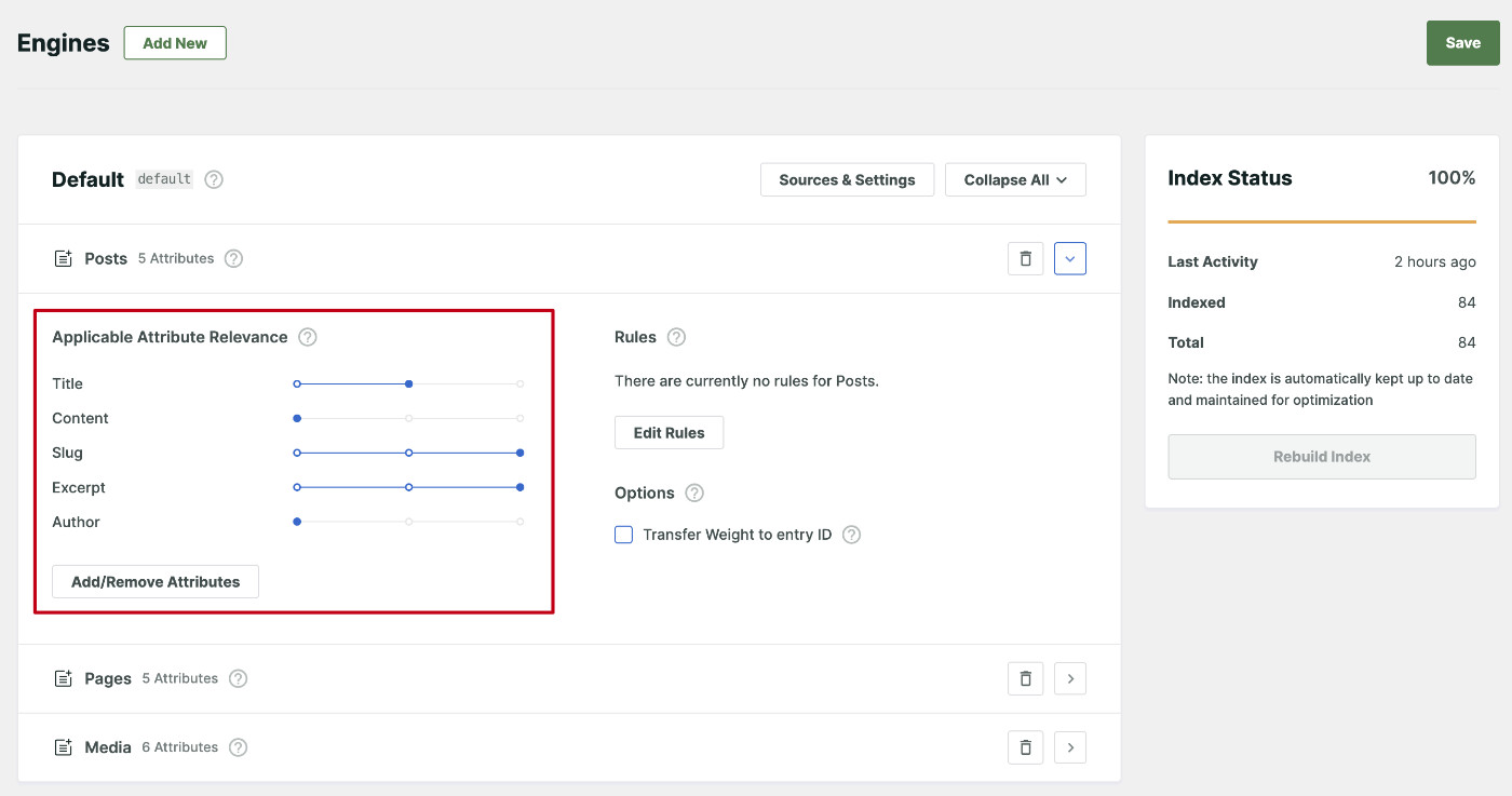 set-attribute-relevance - SearchWP How to Fix WordPress Search Not Working (4 Main Issues Fixed): Selecting attributes in the search engine