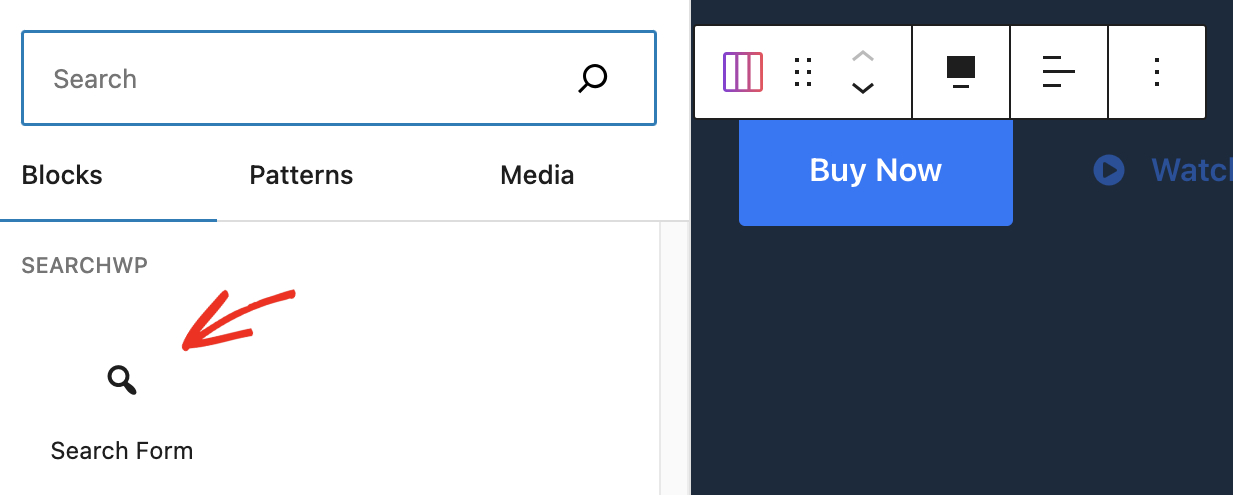 shwoing-search-form-guten-block2 - SearchWP How To Make A Search Bar That Searches Your WordPress Site: Showing Search Bar Step 7