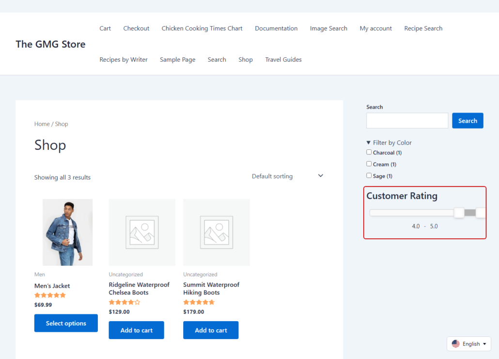 Filtre de notation WooCommerce affichant les produits les mieux notés