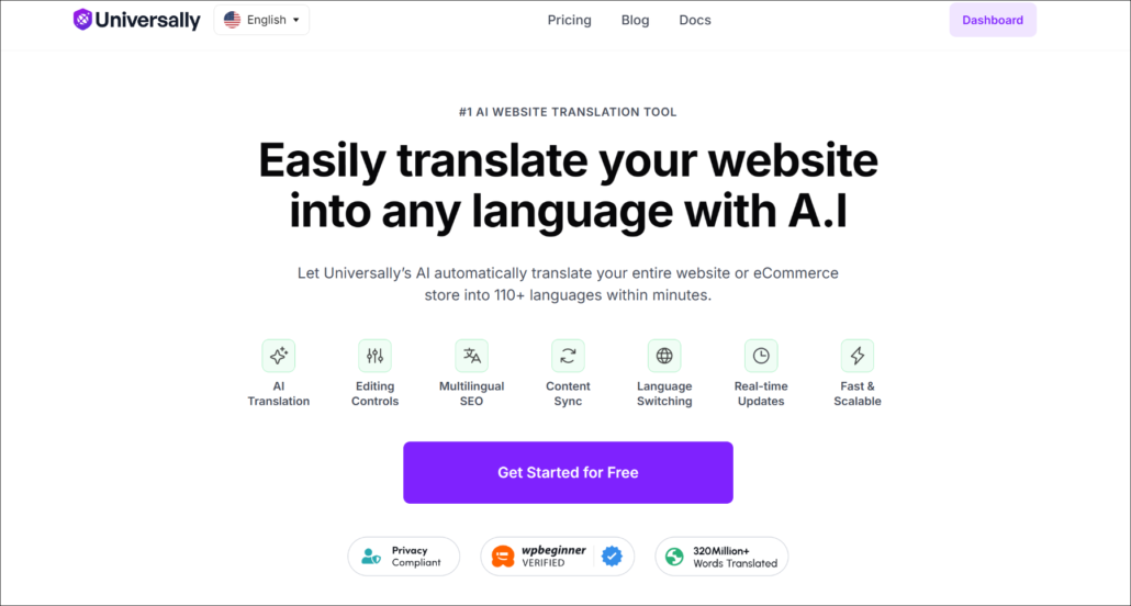 Plugin de traduction alimenté par l'IA Universally