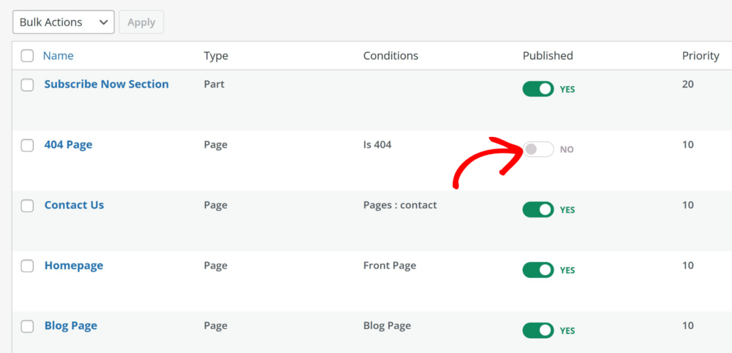 Unpublish a theme template page