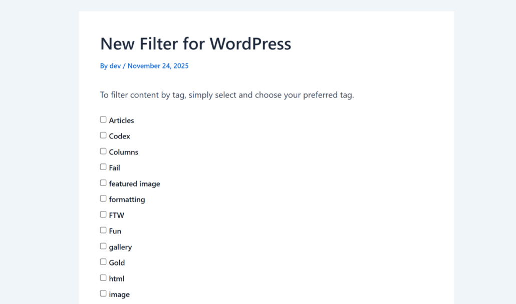 View tags filter in WordPress