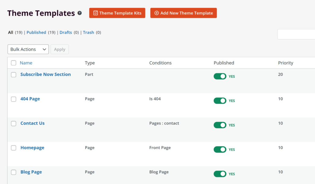 View theme template pages