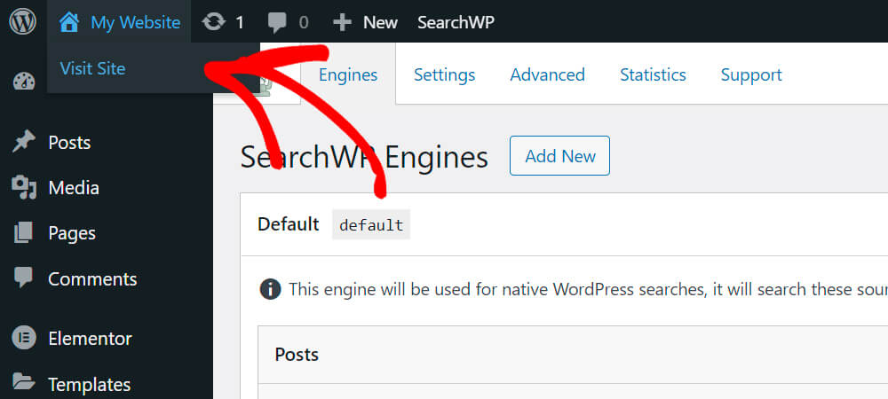 visit your site - SearchWP How to Exclude Pages from Site Search Results in WordPress: Verify Excluded Search Results: Step 1